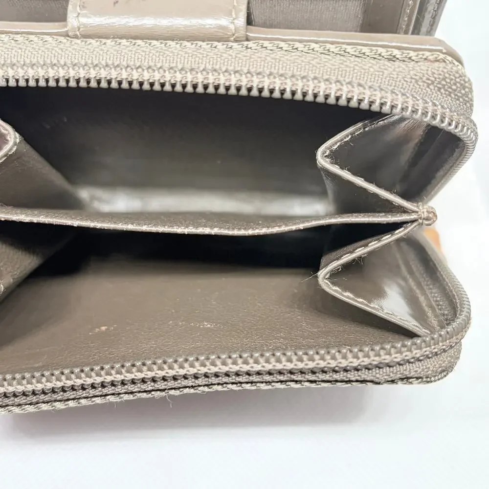 Gucci Bamboo Compact Zip Around Bifold Wallet Taupe Patent Leather